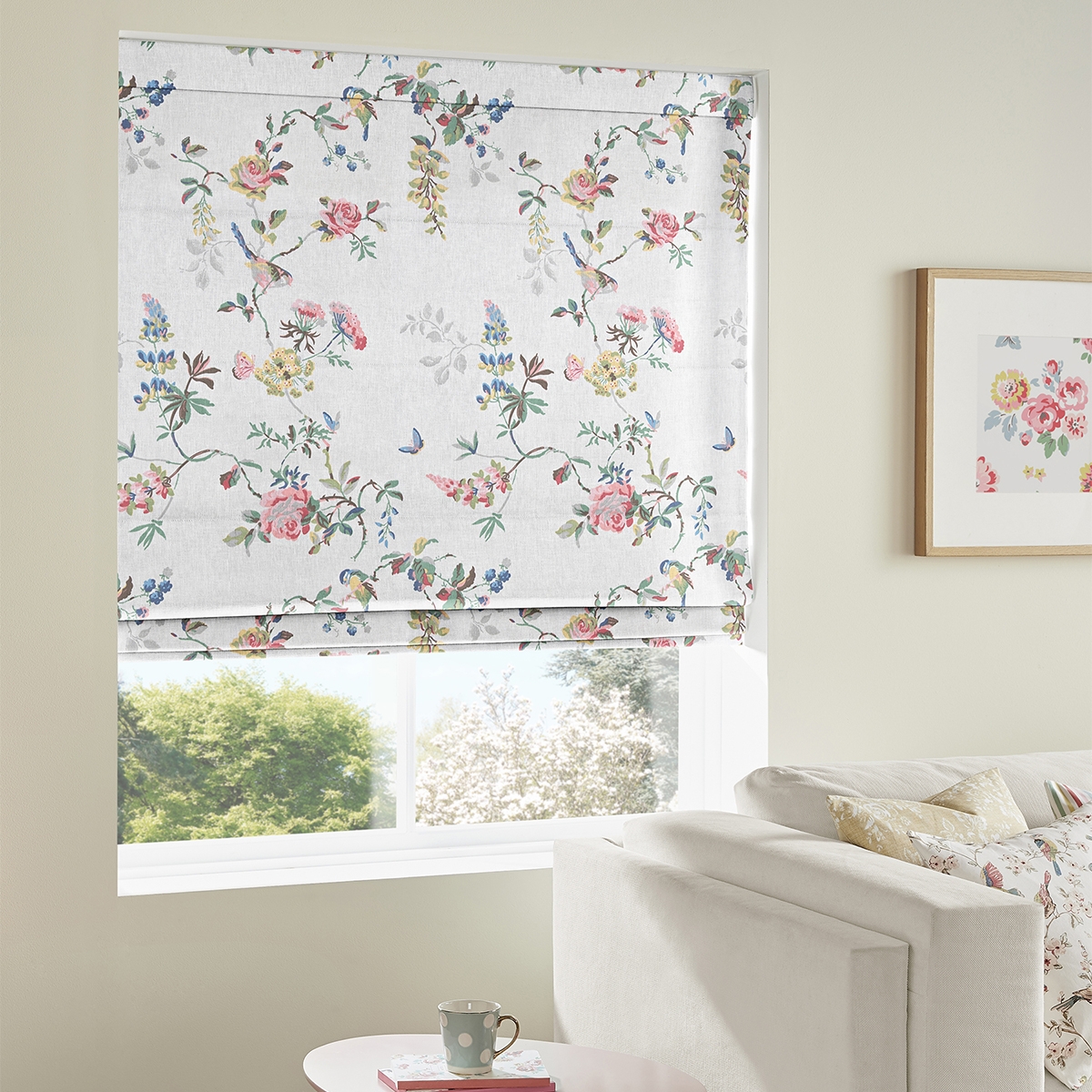 Product photograph of Cath Kidston Birds And Roses Multi Roman Blind from Choice Furniture Superstore.